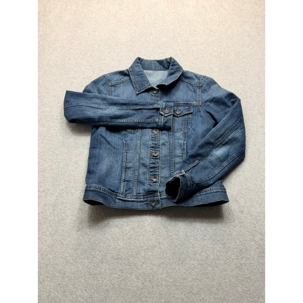 Blue Denim Trucker Jacket Medium Wash Button Front Long Sleeve Size XSmall
